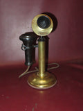 Antique Western Electric Brass Candlestick Telephone & Ringer Box - Pats 1904-15