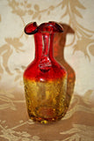 Antique Miniature 5" Tall Amberina Crackle Glass Pitcher w/ Wavy Lip & Handle