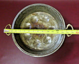 Antique Rustic Double-Handled Round 12" Copper Pan Pot w/ 8-Dimpled Base