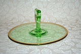 Vintage Early 20th Century Center Handle Green Depression Glass Serving Platter