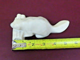 Vintage 5" Long Miniature White Faux Marble Beaver on Log Figurine