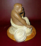 Vintage Chinese Signed Hand Sculpted 8" Beaded & Glazed Bisque Buddha Sculpture