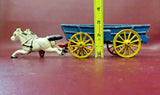 Vintage Reproduction 12" Long Hand Painted Cast Iron Horse Drawn Cart Toy