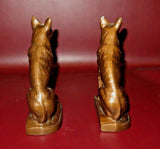 Antique Pair Nuart NYC 7" Tall Bronzed Spelter Shepherd Dog Bookends c. 1930