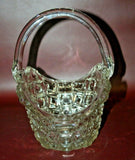 Vintage 10" Tall Unique Square Pattern Pressed Glass Basket w/ Handle - As-Is