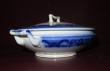 Antique Harrington WH Grindley Co English Flow Blue Porcelain Lidded Tureen Dish