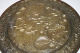 European Style 17" Round Hanging Brass Tray Embossed w/ Tavern Pub Scene