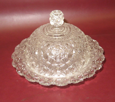 Vintage Adams Style 8" Clear Round Daisy & Button Covered Butter Cheese Dish