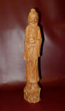 Antique Chinese Buddhist Style Tall Hand Carved Wood Figure Idol Old Man w/ Rock