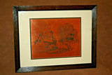 Vintage Les Barnett 1976 Signed Farm Scene Copper Etching in 22x18" Wood Frame