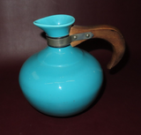 Vintage Metlox Poppytrail 238 Aqua Blue Turquoise Ceramic Pitcher w/ Wood Handle