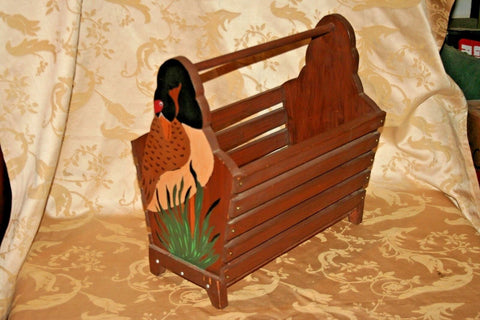 Vintage Free Standing 17x10x17" Wooden Magazine Rack w/ Hand Painted Geese