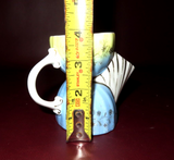 Antique Hand Painted 4" Tall Blue & Yellow European Style Porcelain Shaving Mug