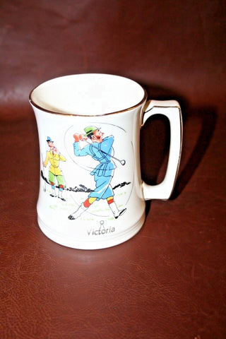 Vintage Royal Winton Grimwades English China "Victoria" Mug w/ Funny Golf Scene