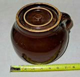 Vintage Dark Brown Ceramic 8" Crockery Bean Pot w/ Single Handle & Lid