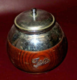 Antique English Oak & Nickel Plate 4" Round Tea Caddy Canister Jar c. 1920