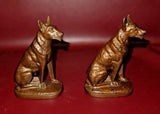 Antique Pair Nuart NYC 7" Tall Bronzed Spelter Shepherd Dog Bookends c. 1930