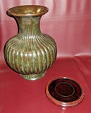 Vintage Asian Style 24" Large Heavy Solid Brass Vase w/ Open Base on Wood Stand