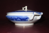 Antique Harrington WH Grindley Co English Flow Blue Porcelain Lidded Tureen Dish