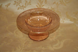 Antique Fancy Etched Pink Depression Glass 7x3.5" Gilt Lip Compote Stemmed Dish