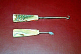 Vintage Arts & Crafts Button Hook & Cuticle Tool Set w/ Mother of Pearl Handle