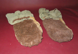 Vintage Pair WWII Era Military Fur Canvas Leather Arctic Mittens w/ Wool Liners