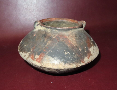 Primitive Hand Made 7" Ecuadorian Latin American Double Handle Clay Cooking Pot