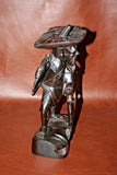 Vintage Hand Carved 13" Tall Chinese Wooden Fisherman Sculpture Figure