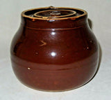 Vintage Dark Brown Ceramic 8" Crockery Bean Pot w/ Single Handle & Lid