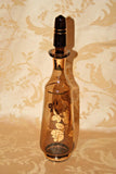 Vintage Tall & Slender Gilt Overlay Amber Glass Decanter w/ Stopper & 6 Liqueurs