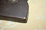 Antique Small Hard Sided 5" Long Brown Leather Handbag Purse w/ Strap