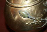 Rare Antique Chinese Style Yellow Bronze Vase w/ Floral, Bird, & Junk Boat Decor