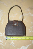 Antique Small Hard Sided 5" Long Brown Leather Handbag Purse w/ Strap