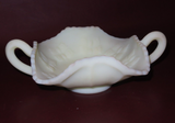 Vintage Fenton White Green Double Handle Vaseline Uranium Butterfly Glass Dish