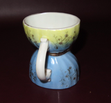 Antique Hand Painted 4" Tall Blue & Yellow European Style Porcelain Shaving Mug