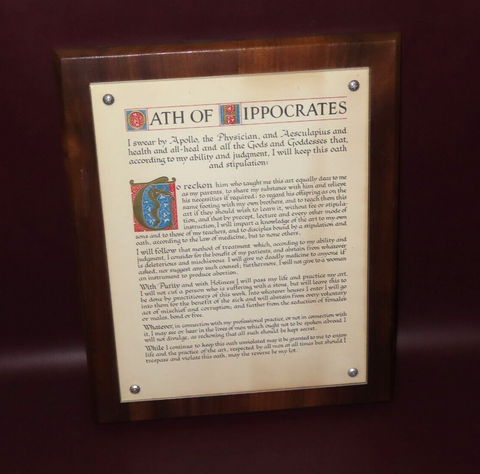Vintage 13x10" Wood & Plexiglass Framed Hippocratic Oath Doctors Office Decor