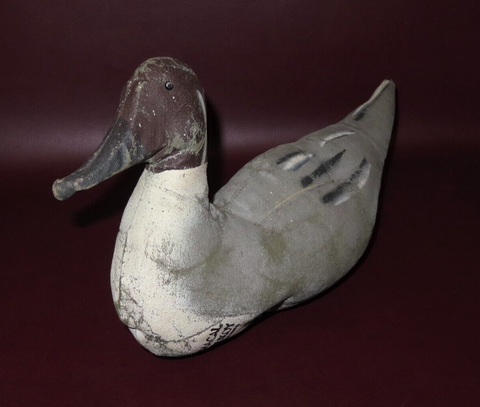 Vintage 15" Macal Dukoy Whidbey Island, WA Sewn Canvas Wooden Head Duck Decoy