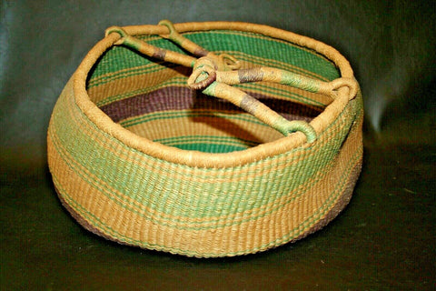 Vintage African Ghana Bolga Style 19" Large Oval Woven Market Basket w/ Handle